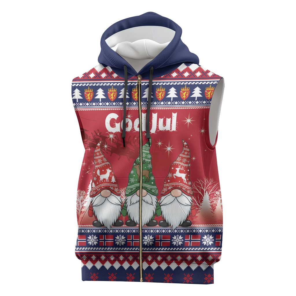 Norway Nisse Christmas Sleeveless Zip Hoodie God Jul Norwegian Christmas Pattern - Wonder Print Shop