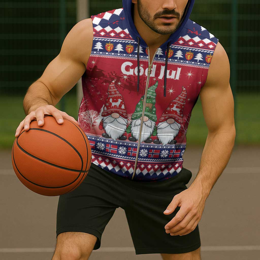 Norway Nisse Christmas Sleeveless Zip Hoodie God Jul Norwegian Christmas Pattern - Wonder Print Shop