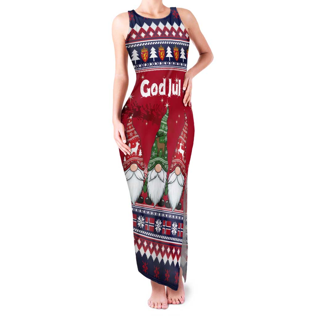 Norway Nisse Christmas Tank Maxi Dress God Jul Norwegian Christmas Pattern - Wonder Print Shop