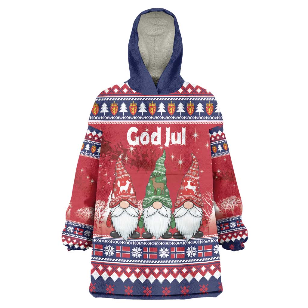 Norway Nisse Christmas Wearable Blanket Hoodie God Jul Norwegian Christmas Pattern - Wonder Print Shop