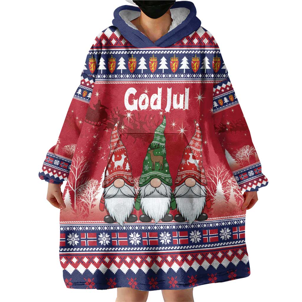 Norway Nisse Christmas Wearable Blanket Hoodie God Jul Norwegian Christmas Pattern - Wonder Print Shop