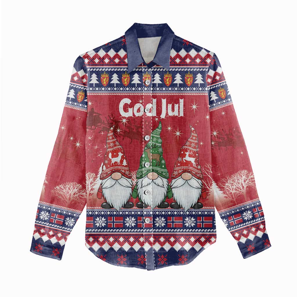 Norway Nisse Christmas Women Casual Shirt God Jul Norwegian Christmas Pattern - Wonder Print Shop