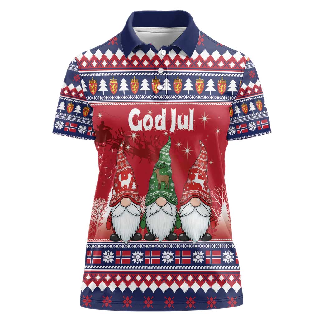 Norway Nisse Christmas Women Polo Shirt God Jul Norwegian Christmas Pattern - Wonder Print Shop