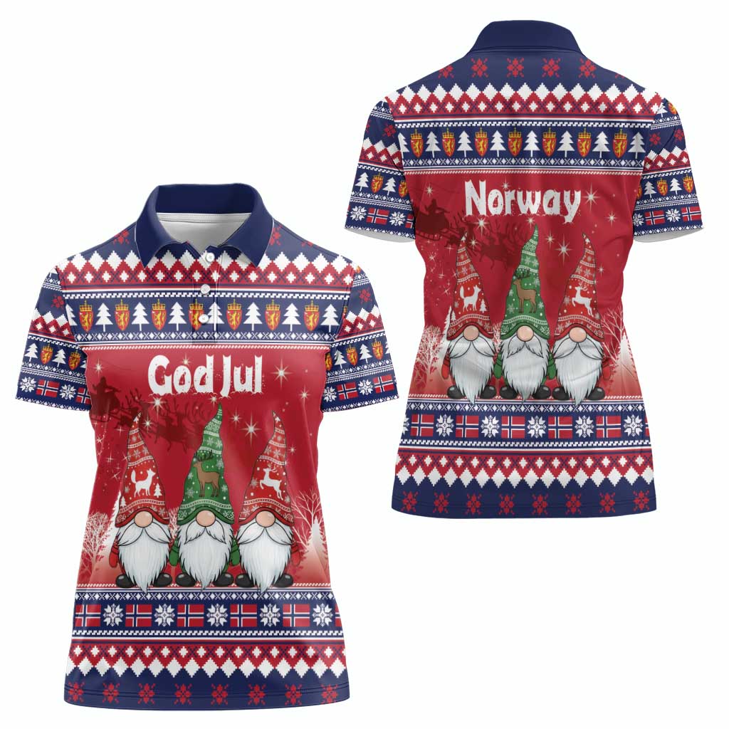 Norway Nisse Christmas Women Polo Shirt God Jul Norwegian Christmas Pattern - Wonder Print Shop