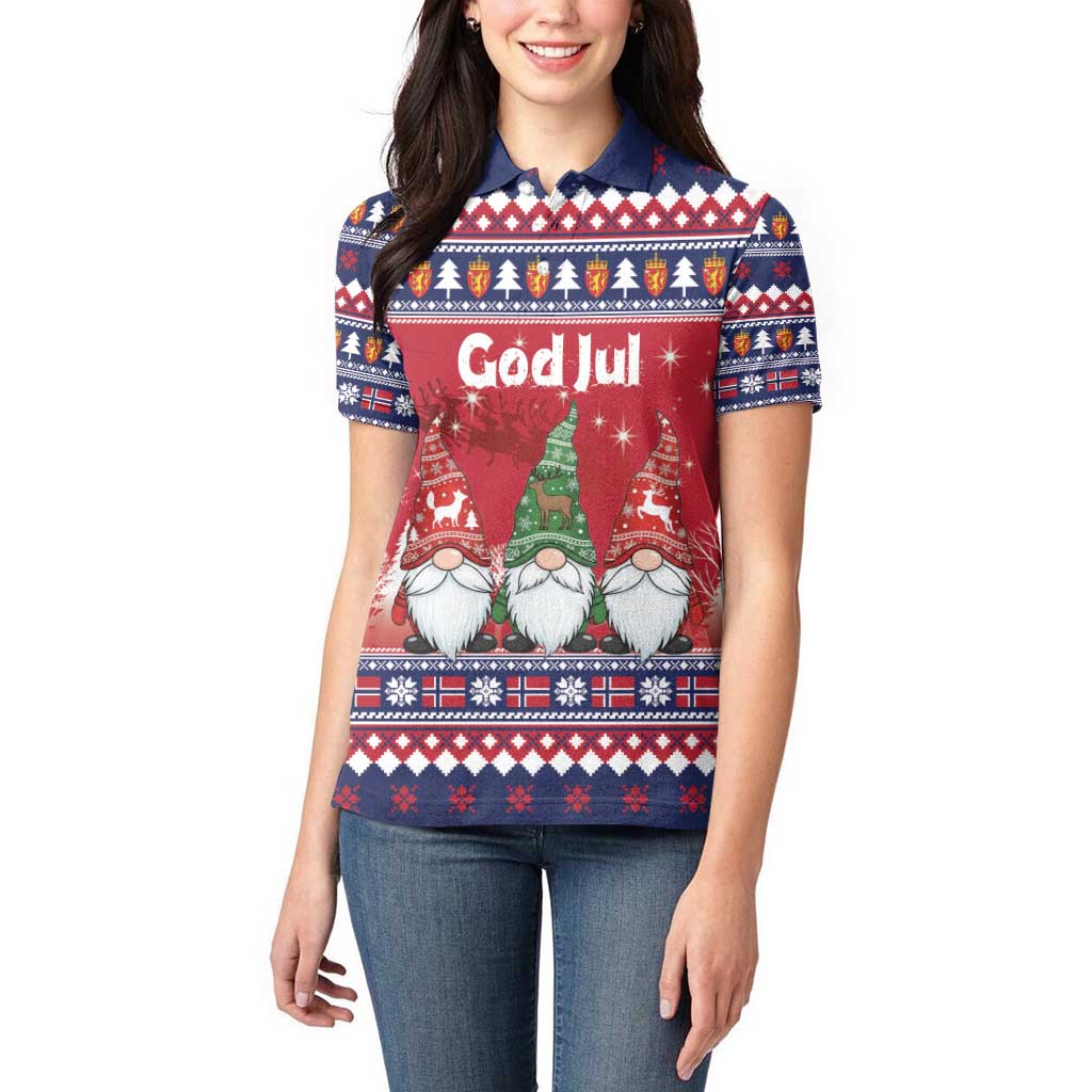 Norway Nisse Christmas Women Polo Shirt God Jul Norwegian Christmas Pattern - Wonder Print Shop