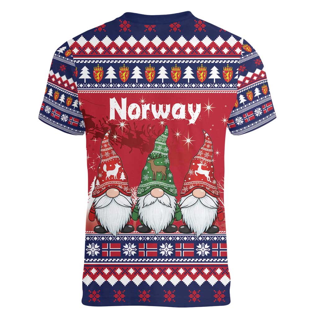 Norway Nisse Christmas Women V-Neck T-Shirt God Jul Norwegian Christmas Pattern - Wonder Print Shop
