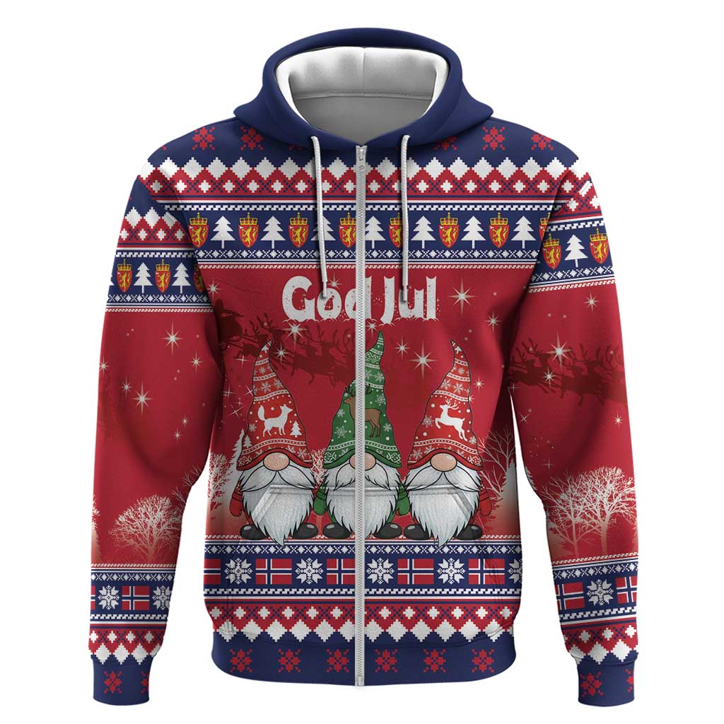 Norway Nisse Christmas Zip Hoodie God Jul Norwegian Christmas Pattern - Wonder Print Shop