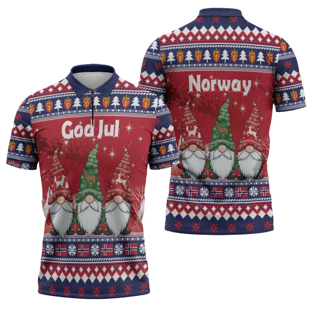 Norway Nisse Christmas Zipper Polo Shirt God Jul Norwegian Christmas Pattern - Wonder Print Shop