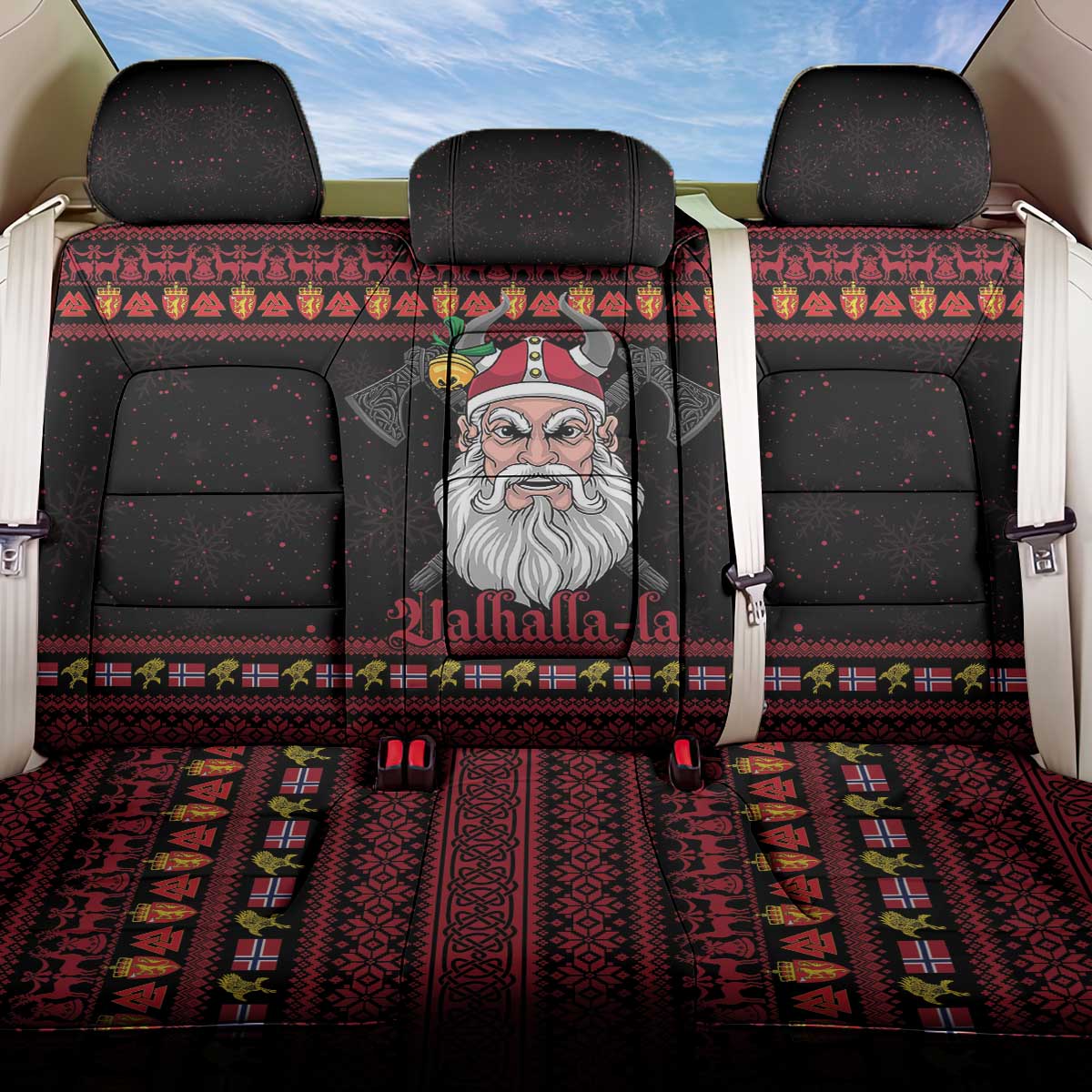 Norway Christmas Back Car Seat Cover Valhalla La La Viking Santa - Wonder Print Shop