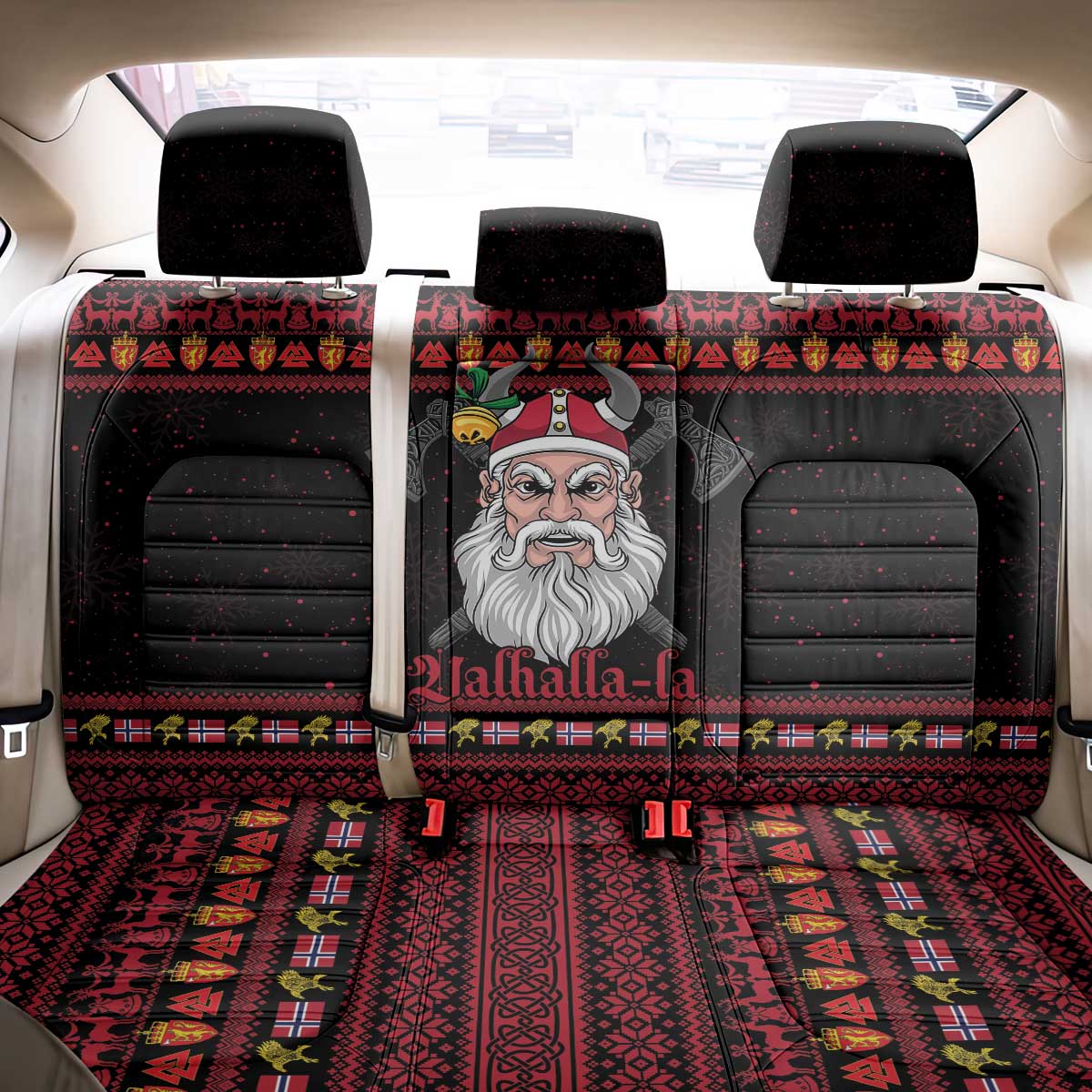 Norway Christmas Back Car Seat Cover Valhalla La La Viking Santa - Wonder Print Shop