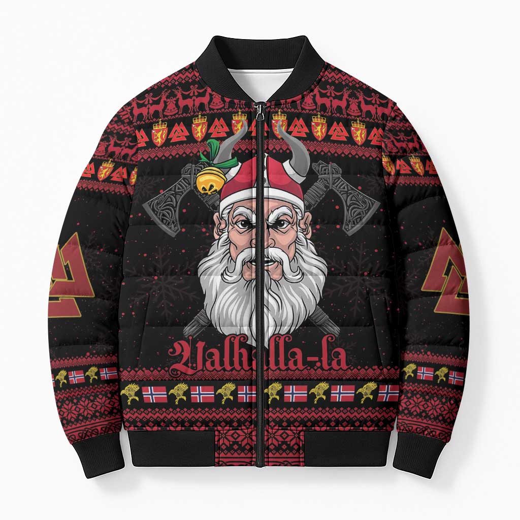 Norway Christmas Bomber Puffer Jacket Valhalla La La Viking Santa - Wonder Print Shop