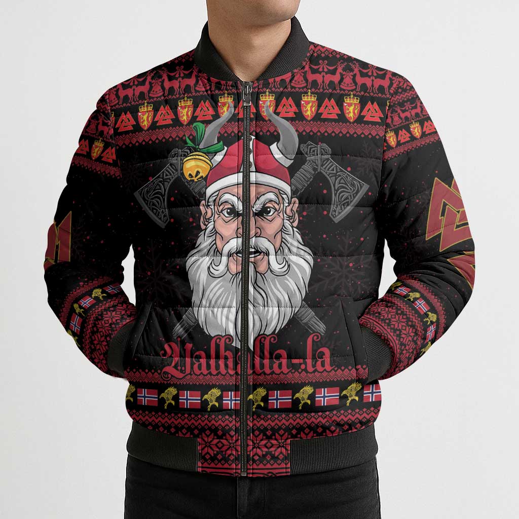 Norway Christmas Bomber Puffer Jacket Valhalla La La Viking Santa - Wonder Print Shop