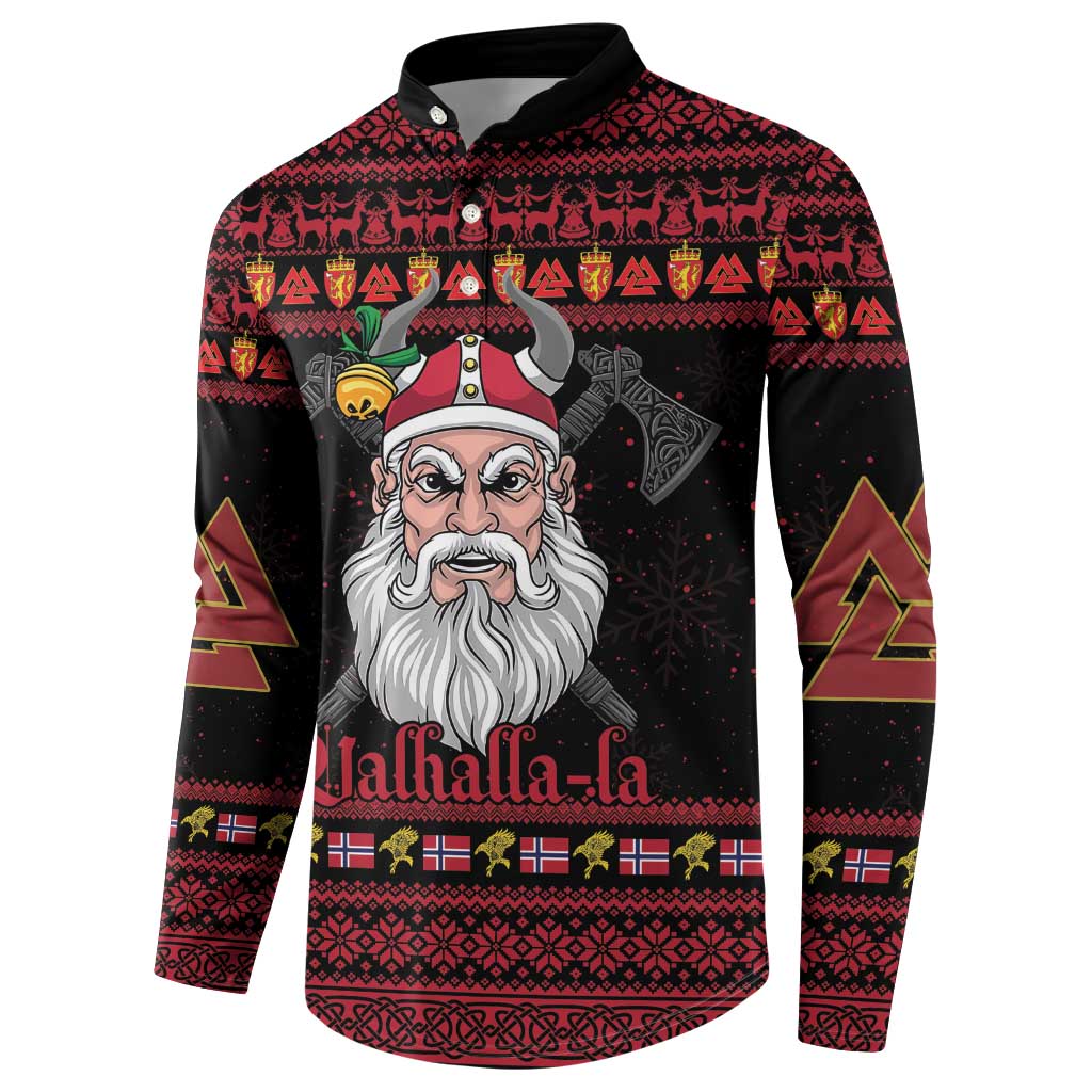 Norway Christmas Button Sweatshirt Valhalla La La Viking Santa - Wonder Print Shop