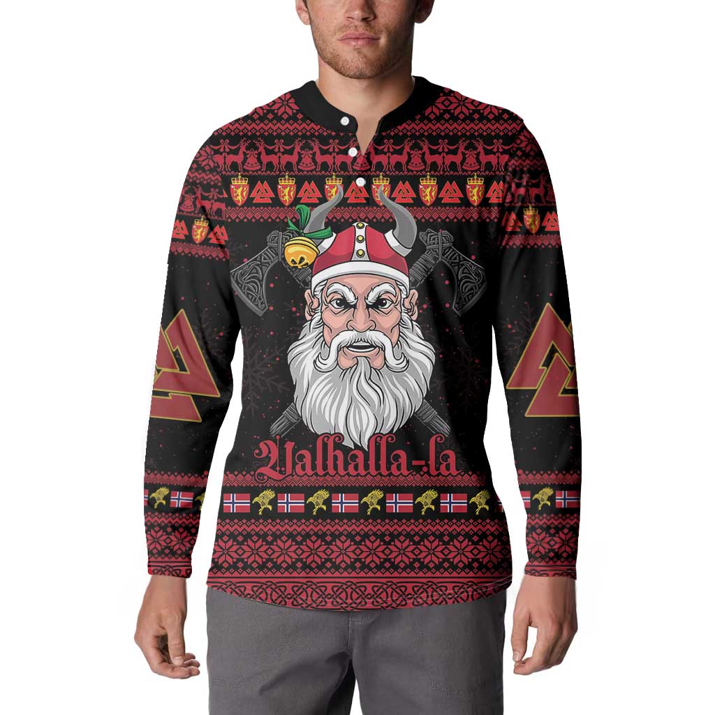 Norway Christmas Button Sweatshirt Valhalla La La Viking Santa - Wonder Print Shop