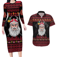 Norway Christmas Couples Matching Long Sleeve Bodycon Dress and Hawaiian Shirt Valhalla La La Viking Santa - Wonder Print Shop