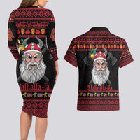 Norway Christmas Couples Matching Long Sleeve Bodycon Dress and Hawaiian Shirt Valhalla La La Viking Santa - Wonder Print Shop