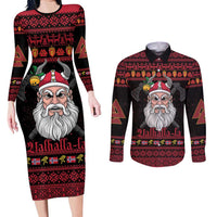 Norway Christmas Couples Matching Long Sleeve Bodycon Dress and Long Sleeve Button Shirt Valhalla La La Viking Santa - Wonder Print Shop