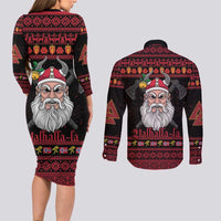 Norway Christmas Couples Matching Long Sleeve Bodycon Dress and Long Sleeve Button Shirt Valhalla La La Viking Santa - Wonder Print Shop