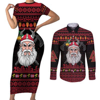Norway Christmas Couples Matching Short Sleeve Bodycon Dress and Long Sleeve Button Shirt Valhalla La La Viking Santa - Wonder Print Shop