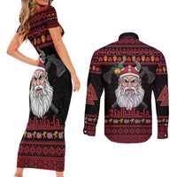 Norway Christmas Couples Matching Short Sleeve Bodycon Dress and Long Sleeve Button Shirt Valhalla La La Viking Santa - Wonder Print Shop