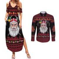 Norway Christmas Couples Matching Summer Maxi Dress and Long Sleeve Button Shirt Valhalla La La Viking Santa - Wonder Print Shop