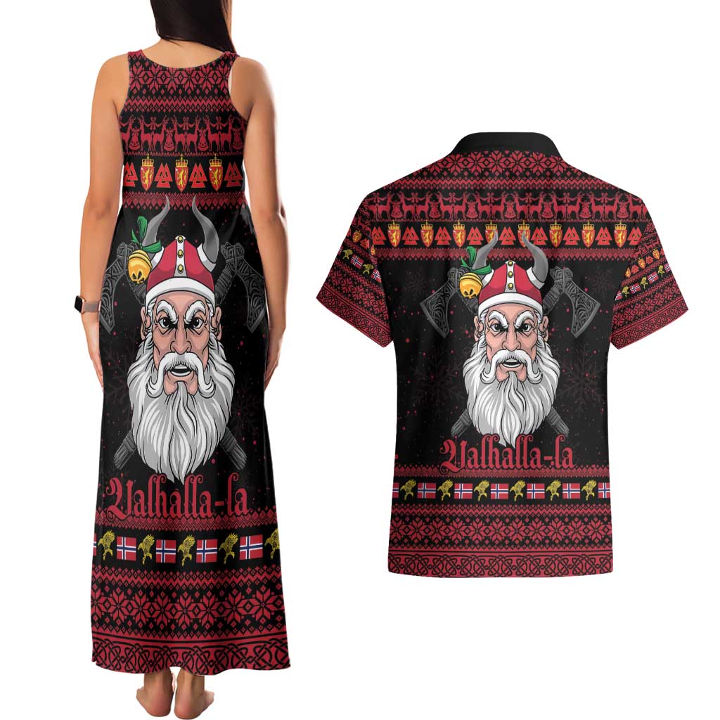 Norway Christmas Couples Matching Tank Maxi Dress and Hawaiian Shirt Valhalla La La Viking Santa - Wonder Print Shop