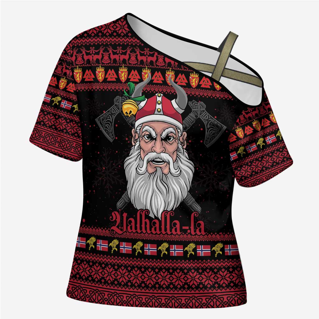 Norway Christmas Cross Shoulder Shirt Valhalla La La Viking Santa - Wonder Print Shop