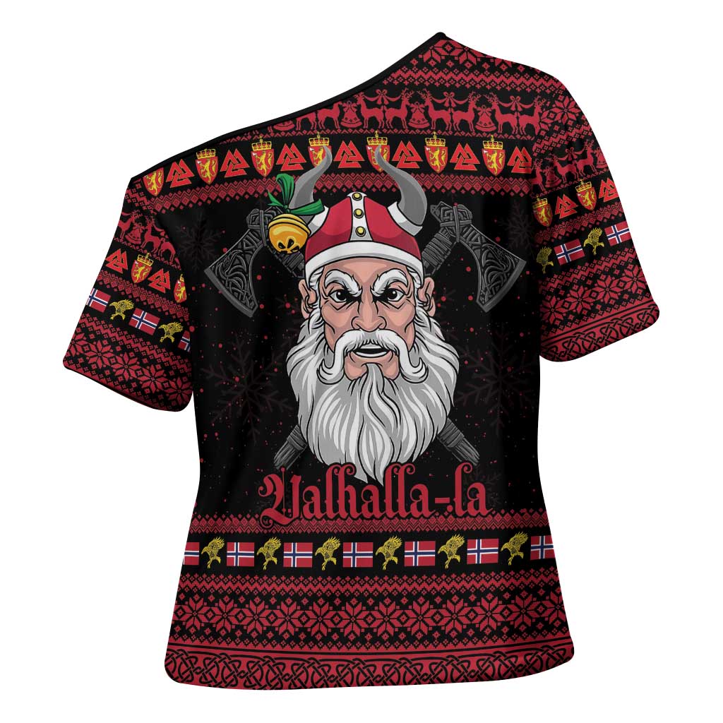 Norway Christmas Cross Shoulder Shirt Valhalla La La Viking Santa - Wonder Print Shop