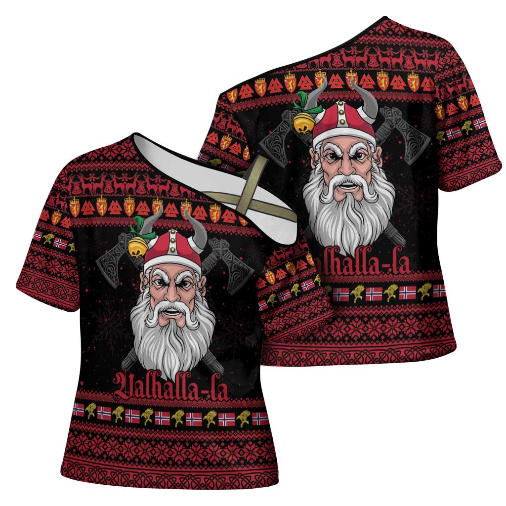 Norway Christmas Cross Shoulder Shirt Valhalla La La Viking Santa - Wonder Print Shop