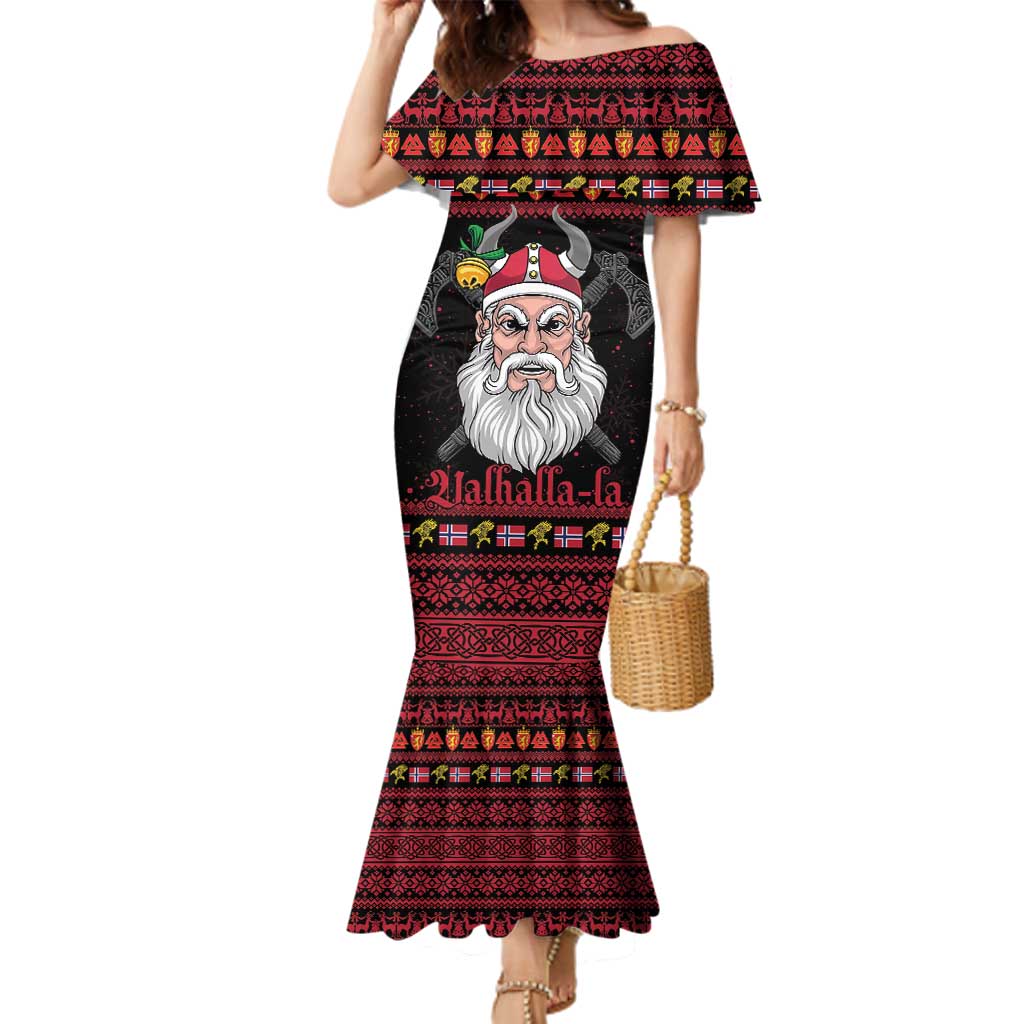 Norway Christmas Family Matching Mermaid Dress and Hawaiian Shirt Valhalla La La Viking Santa - Wonder Print Shop