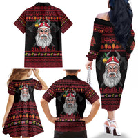 Norway Christmas Family Matching Off The Shoulder Long Sleeve Dress and Hawaiian Shirt Valhalla La La Viking Santa - Wonder Print Shop