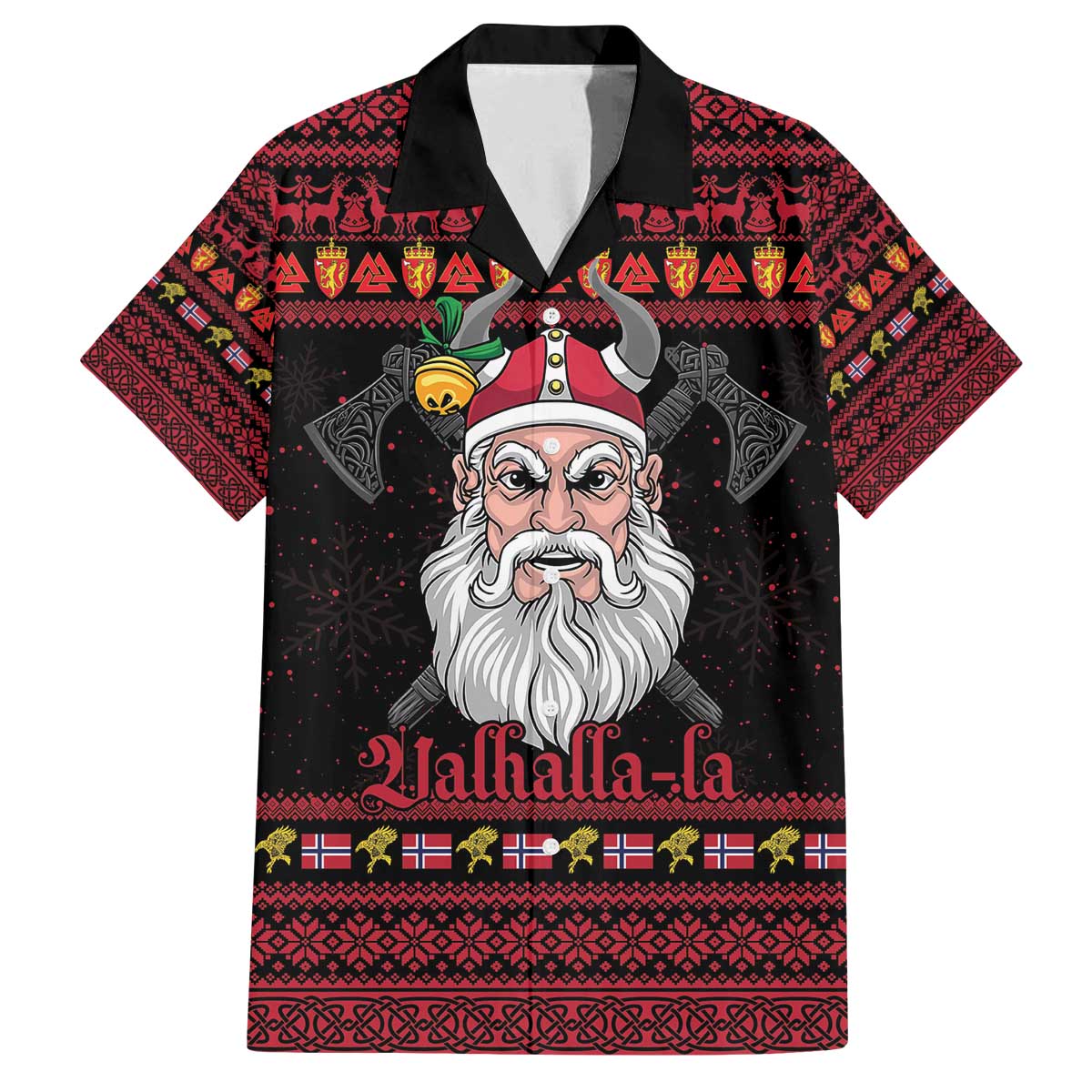 Norway Christmas Family Matching Off The Shoulder Long Sleeve Dress and Hawaiian Shirt Valhalla La La Viking Santa - Wonder Print Shop