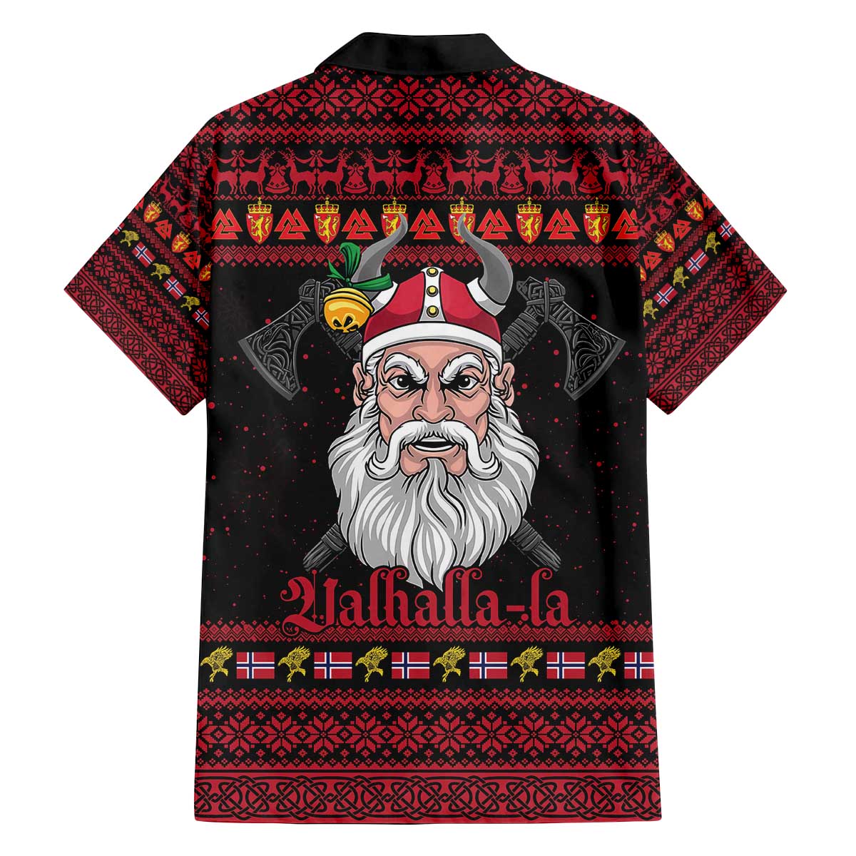 Norway Christmas Family Matching Off The Shoulder Long Sleeve Dress and Hawaiian Shirt Valhalla La La Viking Santa - Wonder Print Shop