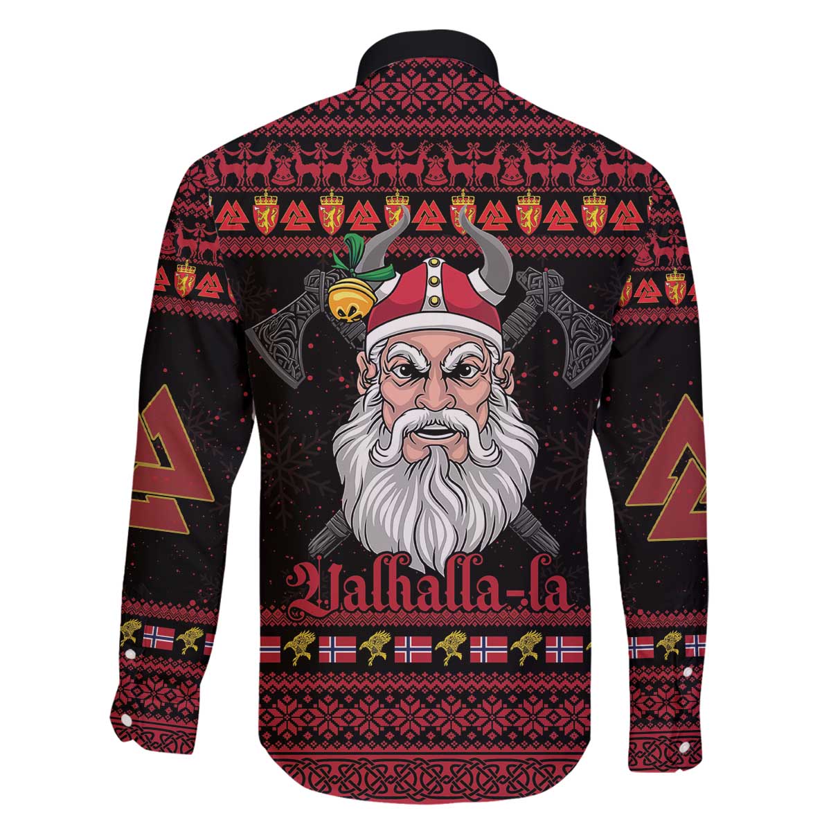 Norway Christmas Family Matching Off The Shoulder Long Sleeve Dress and Hawaiian Shirt Valhalla La La Viking Santa - Wonder Print Shop