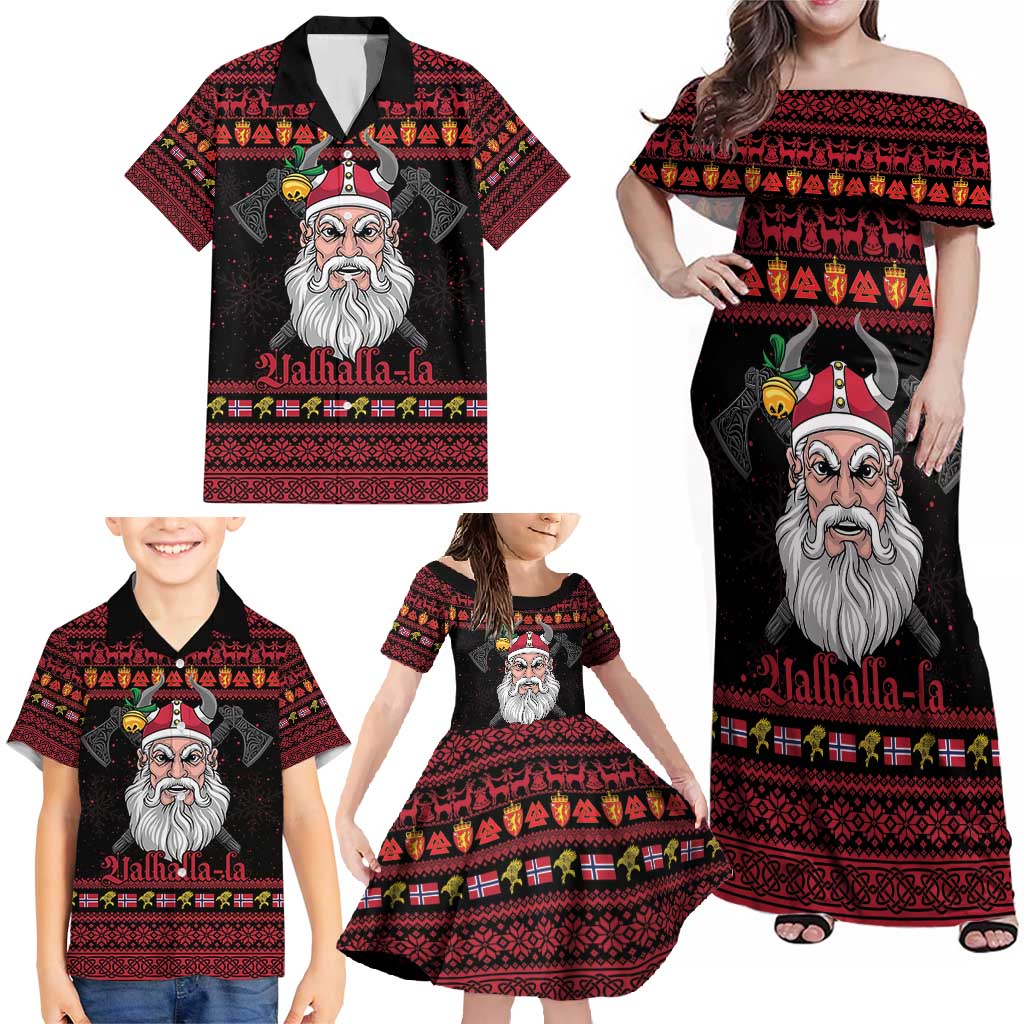 Norway Christmas Family Matching Off Shoulder Maxi Dress and Hawaiian Shirt Valhalla La La Viking Santa - Wonder Print Shop