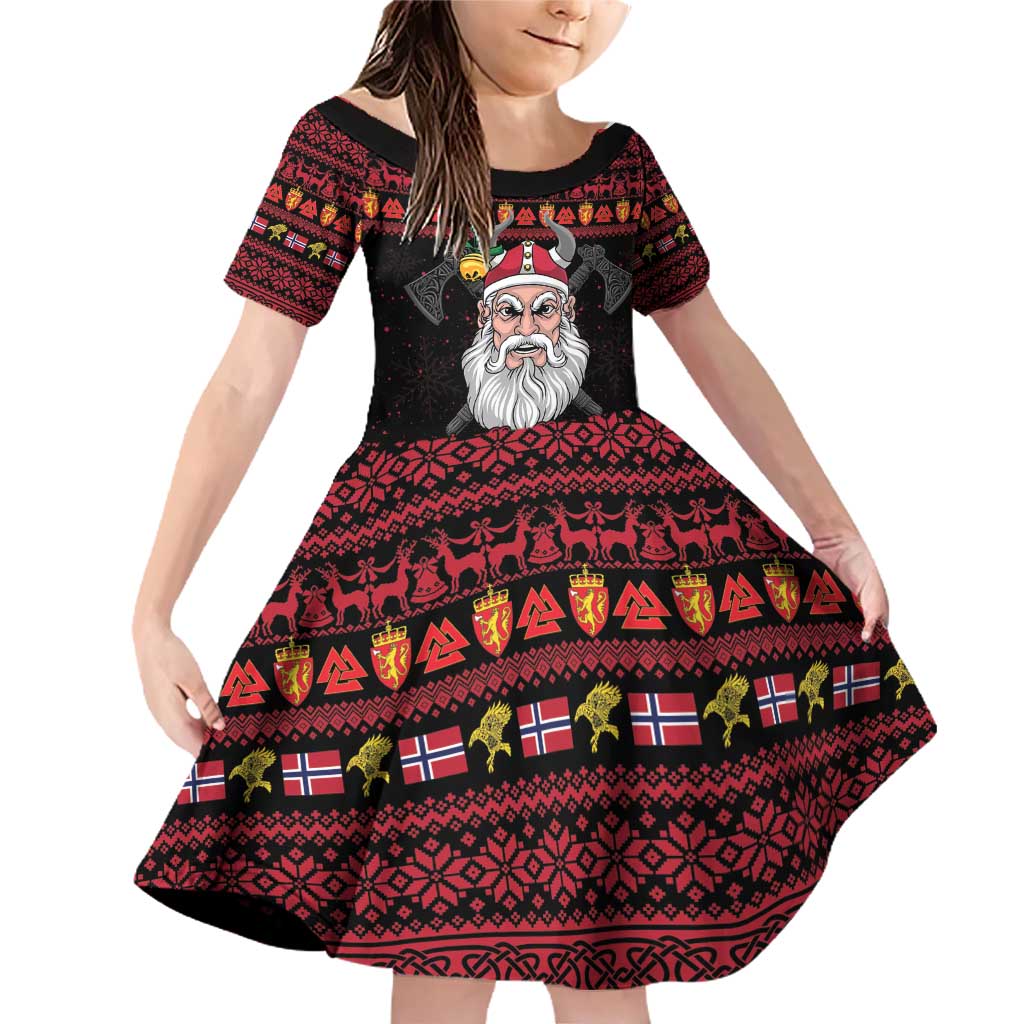 Norway Christmas Family Matching Off Shoulder Short Dress and Hawaiian Shirt Valhalla La La Viking Santa - Wonder Print Shop