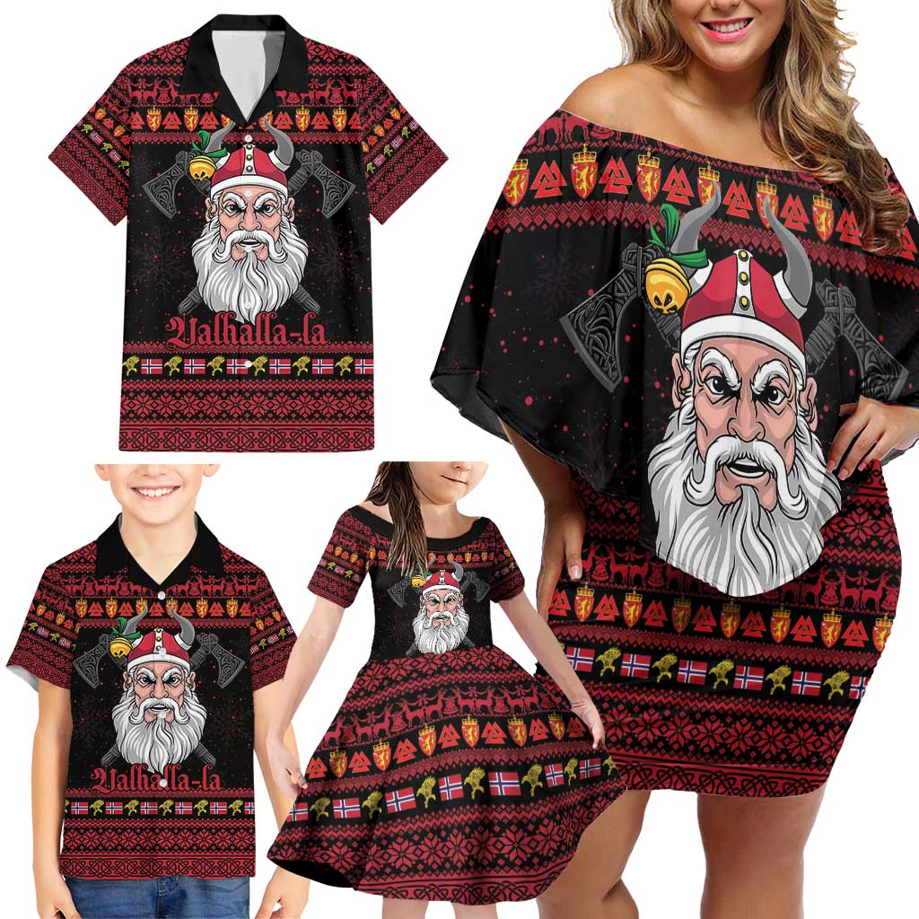 Norway Christmas Family Matching Off Shoulder Short Dress and Hawaiian Shirt Valhalla La La Viking Santa - Wonder Print Shop