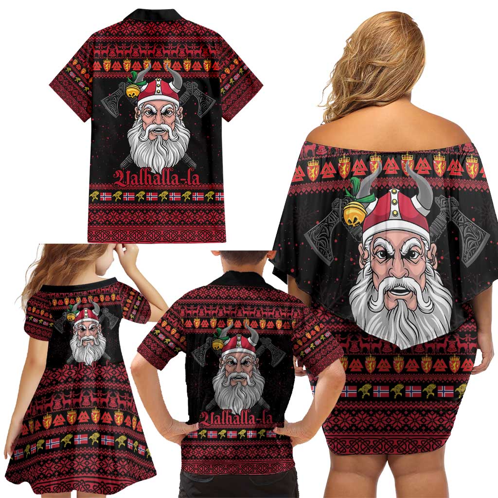 Norway Christmas Family Matching Off Shoulder Short Dress and Hawaiian Shirt Valhalla La La Viking Santa - Wonder Print Shop