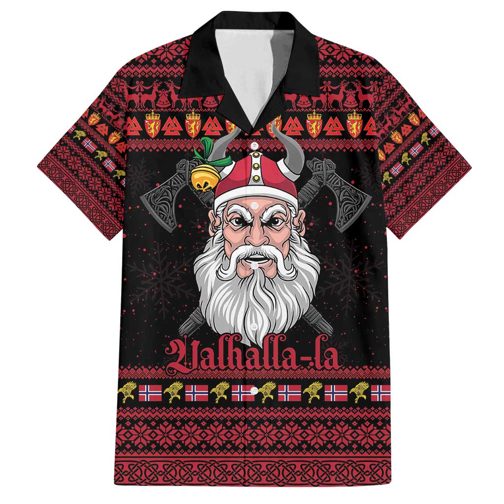 Norway Christmas Family Matching Off Shoulder Short Dress and Hawaiian Shirt Valhalla La La Viking Santa - Wonder Print Shop