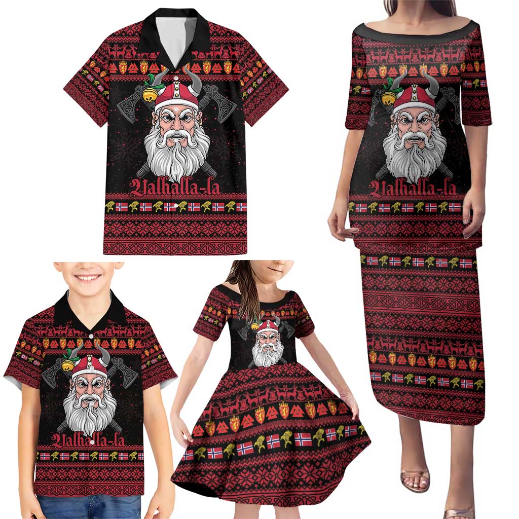 Norway Christmas Family Matching Puletasi and Hawaiian Shirt Valhalla La La Viking Santa - Wonder Print Shop