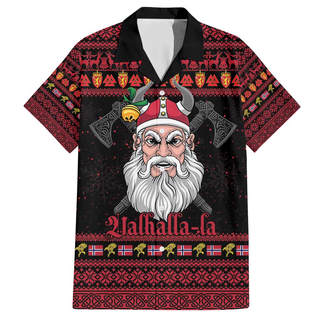 Norway Christmas Family Matching Short Sleeve Bodycon Dress and Hawaiian Shirt Valhalla La La Viking Santa - Wonder Print Shop