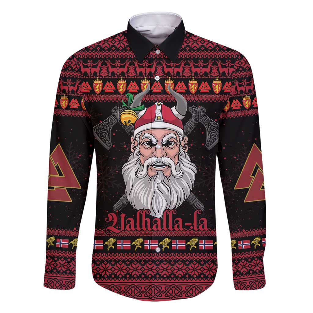 Norway Christmas Family Matching Short Sleeve Bodycon Dress and Hawaiian Shirt Valhalla La La Viking Santa - Wonder Print Shop