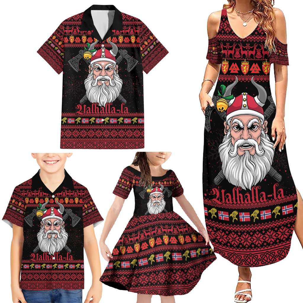 Norway Christmas Family Matching Summer Maxi Dress and Hawaiian Shirt Valhalla La La Viking Santa - Wonder Print Shop
