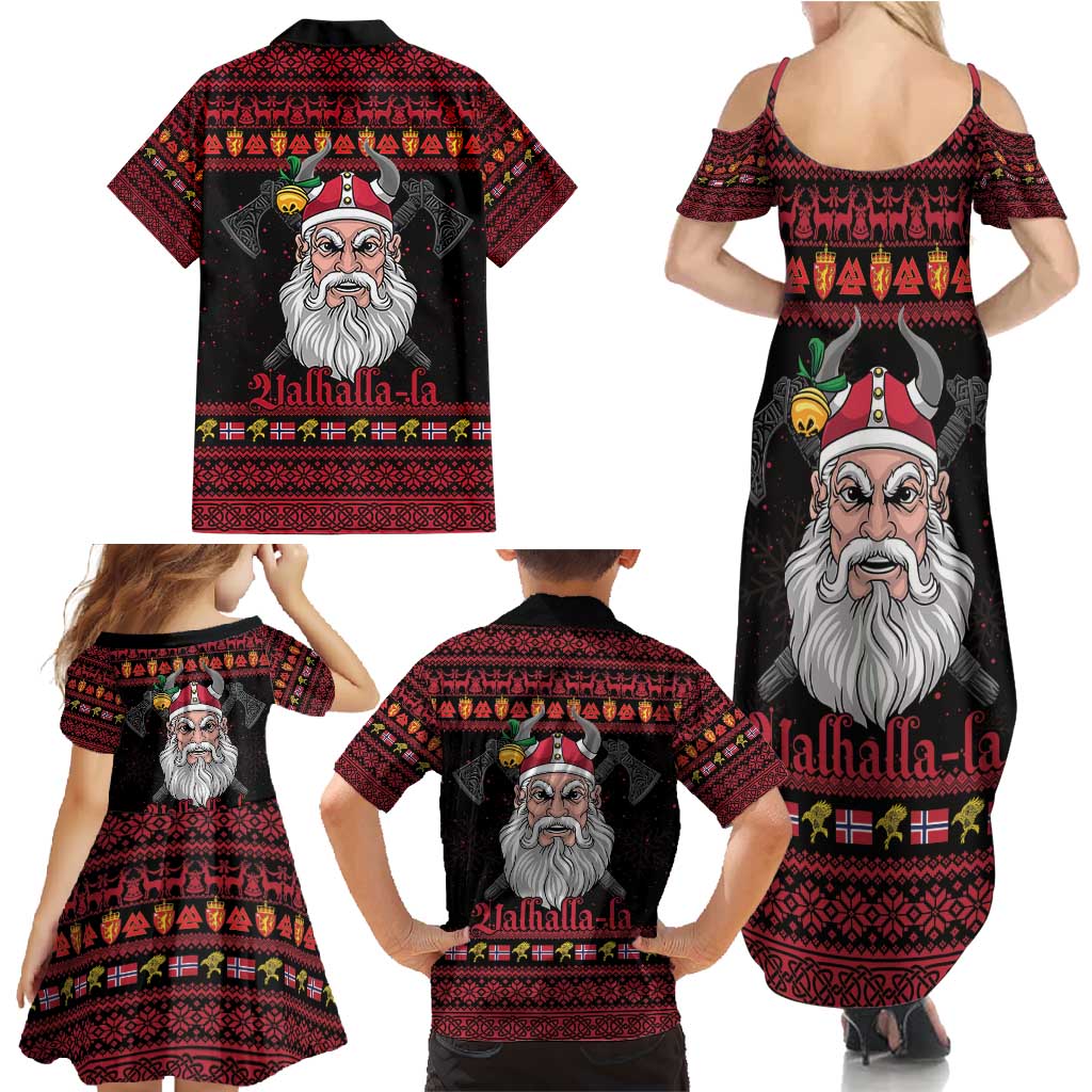 Norway Christmas Family Matching Summer Maxi Dress and Hawaiian Shirt Valhalla La La Viking Santa - Wonder Print Shop