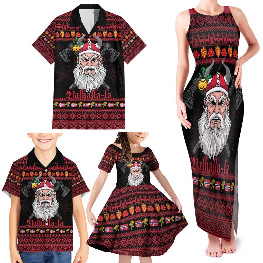 Norway Christmas Family Matching Tank Maxi Dress and Hawaiian Shirt Valhalla La La Viking Santa - Wonder Print Shop