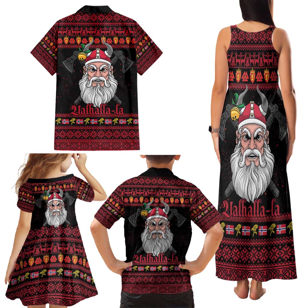 Norway Christmas Family Matching Tank Maxi Dress and Hawaiian Shirt Valhalla La La Viking Santa - Wonder Print Shop