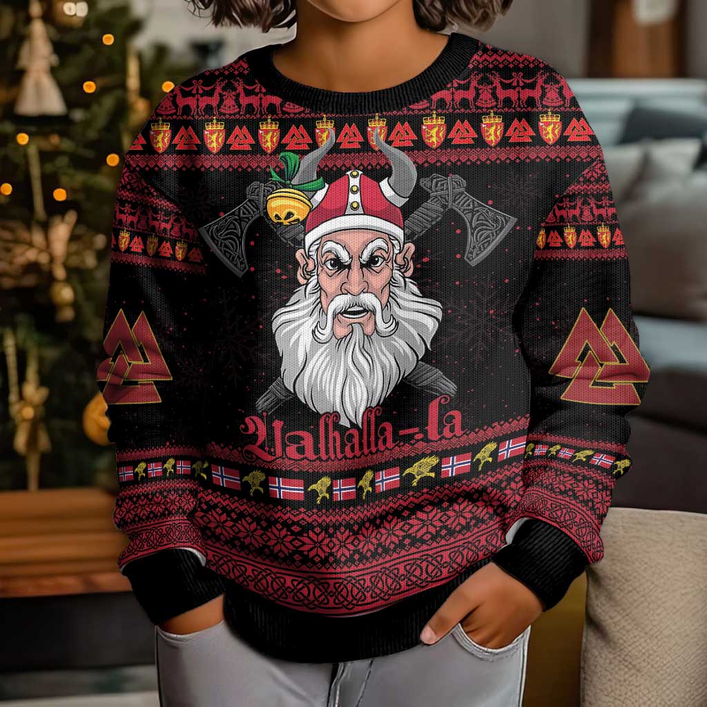 Norway Christmas Kid Ugly Christmas Sweater Valhalla La La Viking Santa - Wonder Print Shop