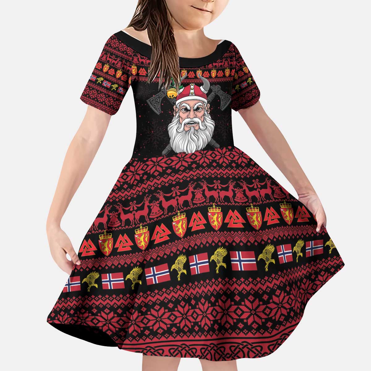 Norway Christmas Kid Short Sleeve Dress Valhalla La La Viking Santa - Wonder Print Shop