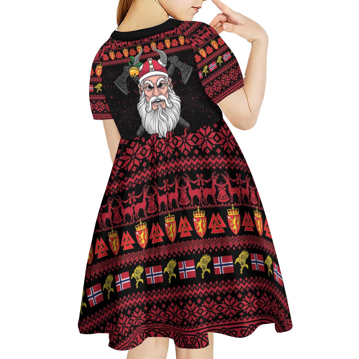 Norway Christmas Kid Short Sleeve Dress Valhalla La La Viking Santa - Wonder Print Shop