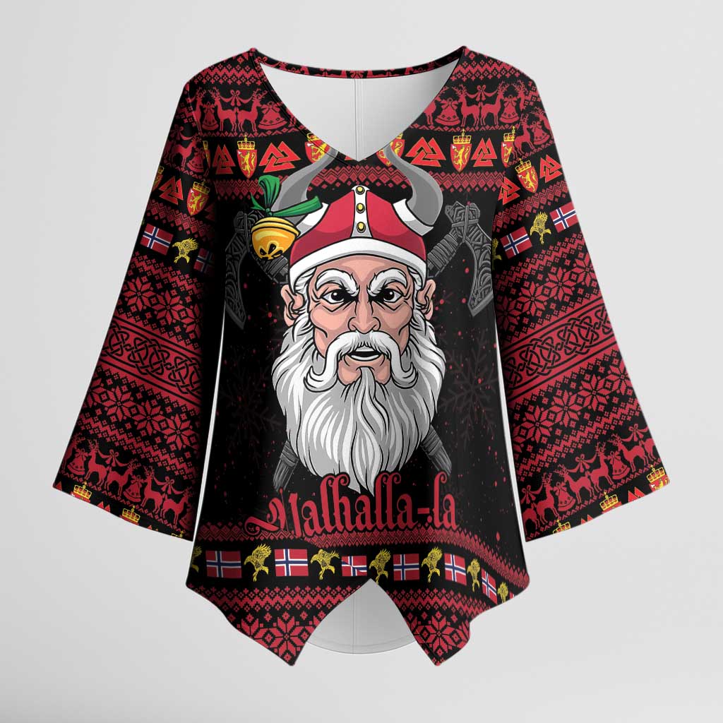 Norway Christmas Kimono Sleeve Blouse Valhalla La La Viking Santa - Wonder Print Shop